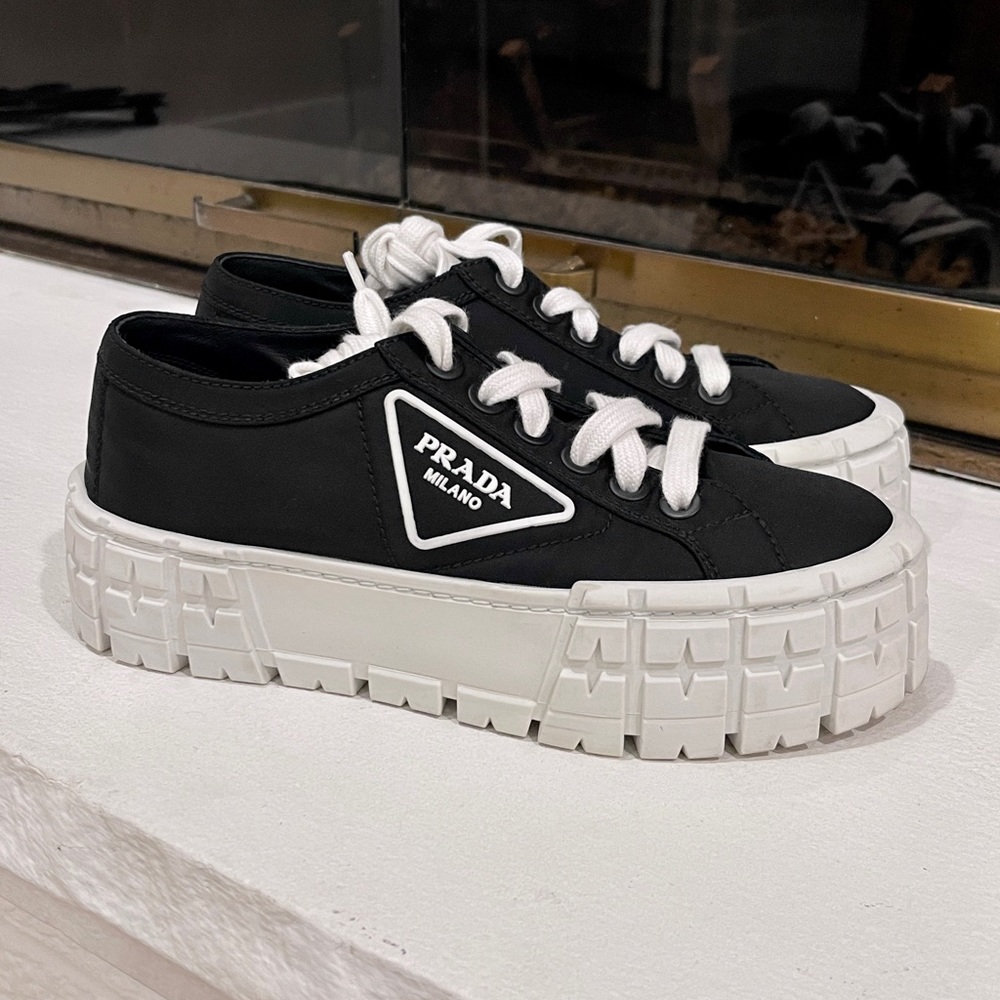 Prada Nylon Gabardine Double Wheel Platform Sneakers Black Size 36
